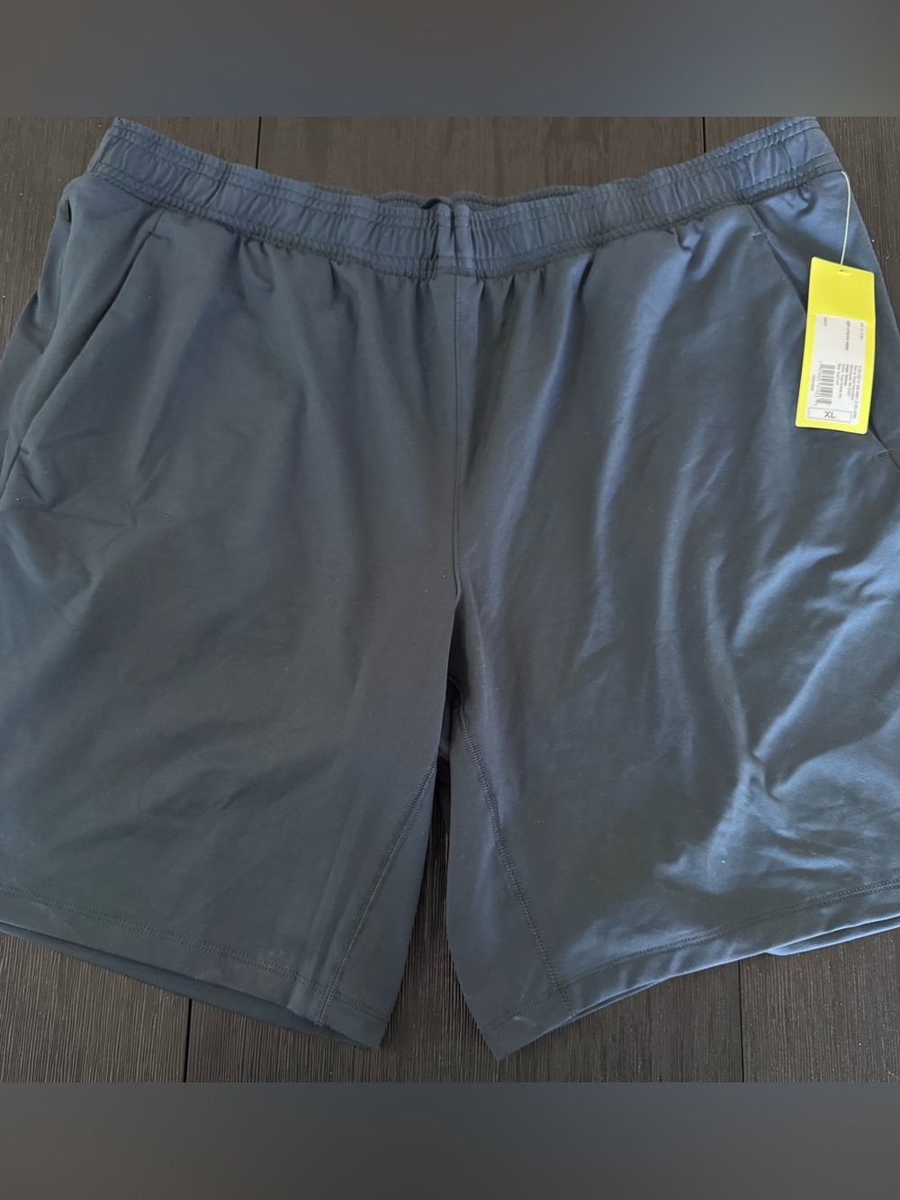 NWT All In Motion Soft Stretch Active Athletic Shorts Navy Blue Zip Pocket XL